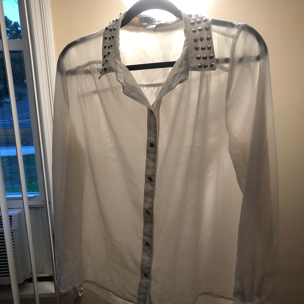White/Cream Sheer Button Down Top